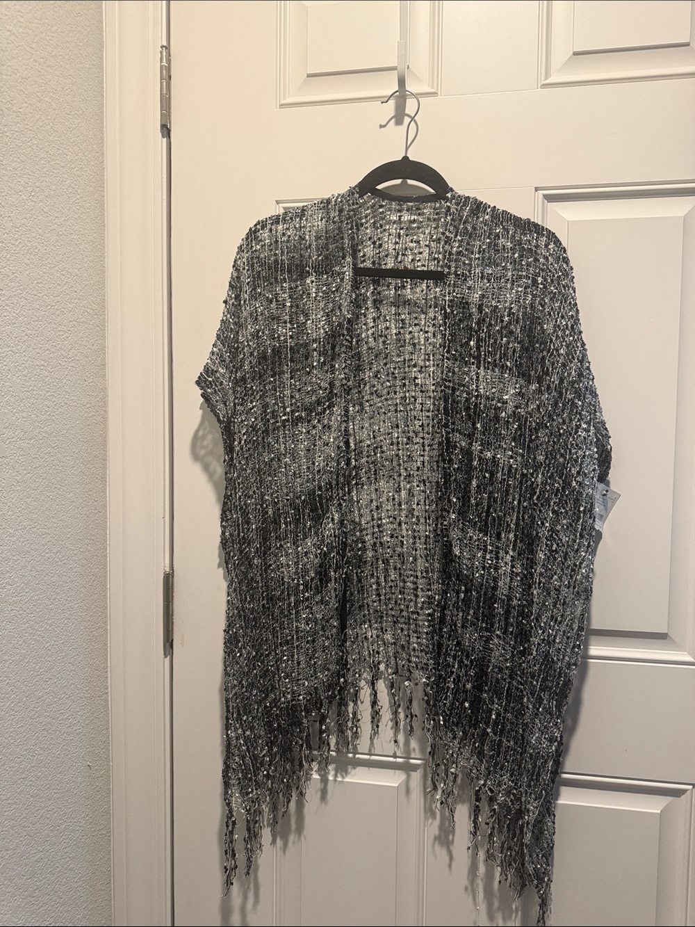 Gray Woven Fringe Throw/Cardigan -